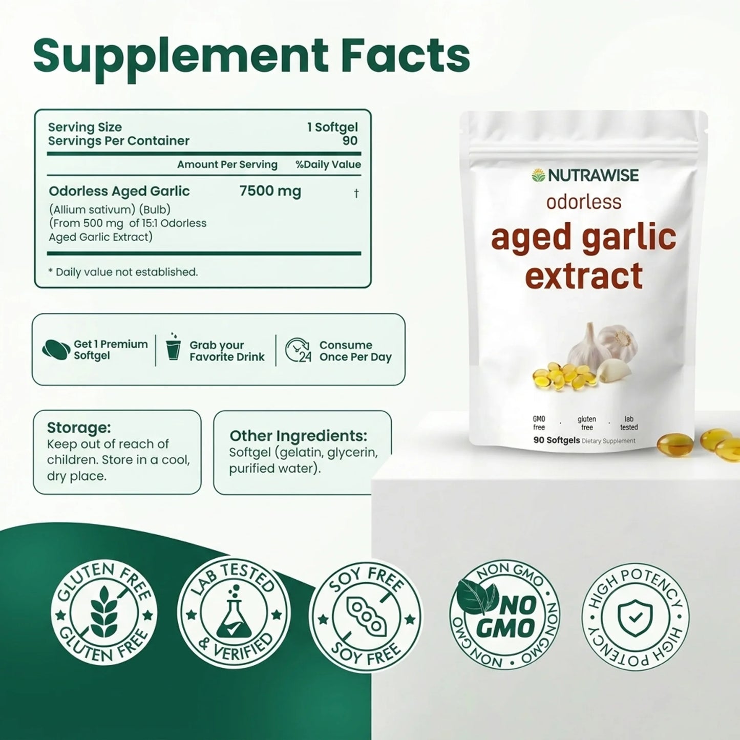 Aged Garlic Extract - 7500mg Odorless Softgels