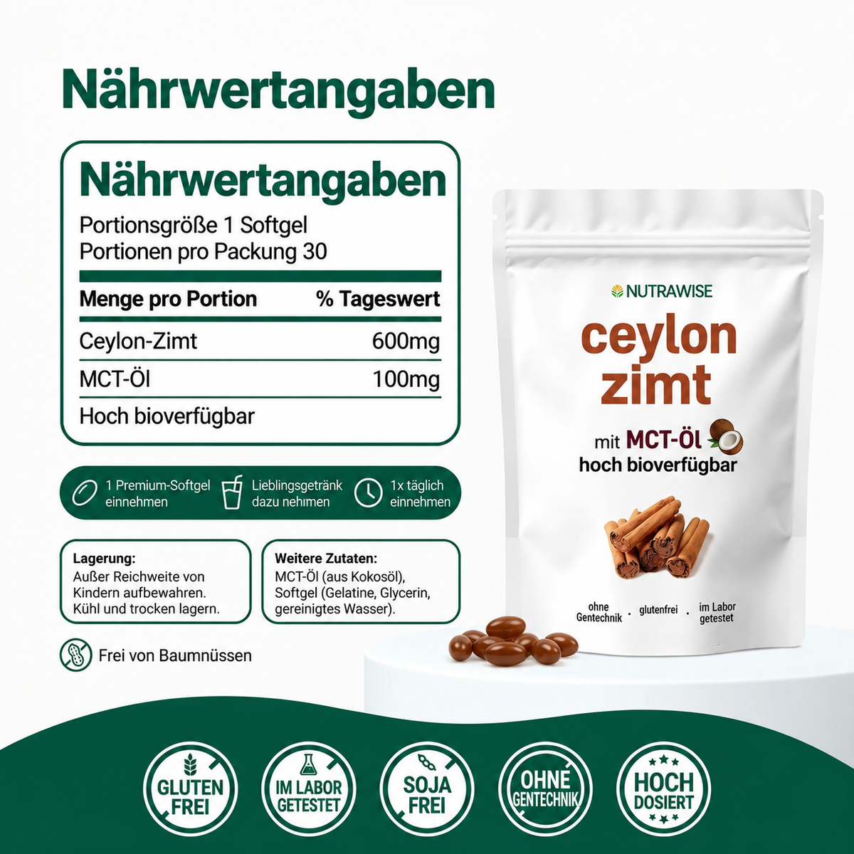 Ceylon-Zimt 7.200 mg Äquivalent mit MCT-Öl